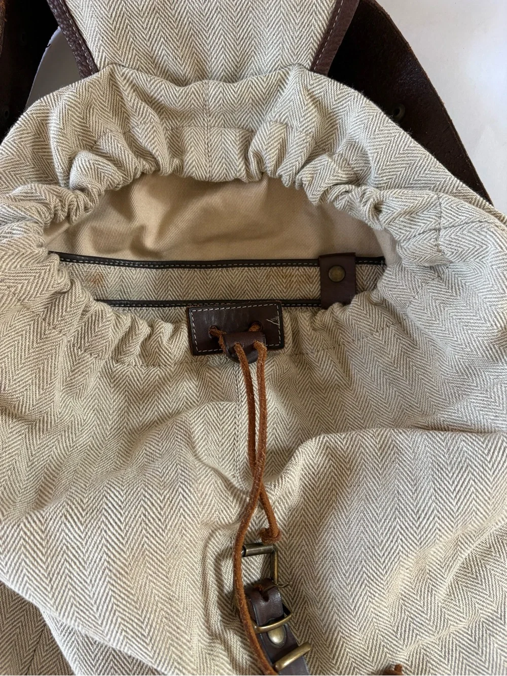 N.D.C Made By Hand Luxury Herringbone Canvas Leather Backpack Rucksack